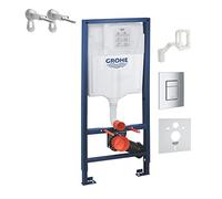 GROHE 38827000 Rapid Sl 4-in-1 Set for Wall-Hung Toilet, 1.13 m (Wall Brackets, Skate Cosmopolitan Chrome Flush Plate, Fresh and Noise Control)