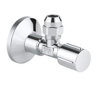 GROHE Angle Valve (wall Connection 1/2 inch, Outlet 3/8 inch, with Length Compensation, with 10 mm Compression Fitting, Ergonomic Metal Handle, with Grease Chamber and O-Ring Seal), 22045000