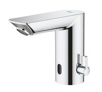 GROHE Bau Cosmopolitan E - Infrared Sensor Touchless Basin Mixer Tap with Mixing Device (Water Saving Technology, Battery Powered, 7 Pre-Set Programs, Tails 3/8 Inch), Size 123 mm, Chrome, 36451000