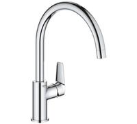 Grohe Bauedge Chrome 1/2" Single-Lever Kitchen Sink Mixer Tap, 28 mm Ceramic Cartridge, Swivel Spout (Model 31233001)