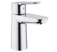 GROHE BauEdge - Smooth Body Single-Lever Basin Mixer Tap (1-Hole Installation, Metal Lever, 28mm Ceramic Cartridge, Water Saving Technology, No Waste Set, Tails 3/8 inch), Size 144mm, Chrome, 23330000