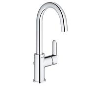 GROHE Bauedge Single-Lever Basin Mixer L-Size Eco-Friendly with High Swivel Spout and Pop-Up Waste Set, Chrome Finish 23760000