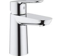 GROHE BauEdge - Smooth Body Single-Lever Basin Mixer Tap (1-Hole Installation, Metal Lever, 28mm Ceramic Cartridge, Water Saving Technology, No Waste Set, Tails 3/8 inch), Size 144mm, Chrome, 23330000