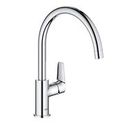 GROHE BauEdge - Single Lever Kitchen Mixer Tap (Monobloc Installation, High Spout, Swivel Area 360˚, 28 mm Ceramic Cartridge, Tails 3/8 inch), Easy Installation, Size 332 mm, Chrome, 31367001