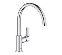 GROHE BauEdge ? Single Lever Kitchen Mixer Tap (Monobloc Installation, High Spout, Swivel Area 360?, 28 mm Ceramic Cartridge, Tails 3/8 inch), Easy