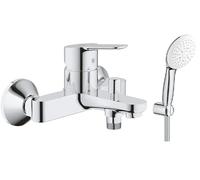 GROHE BauEdge Single Lever Wall Mounted Bath Shower Mixer Tap with Tempesta 110 Hand Shower Kit 3 Mode Handset, Chrome