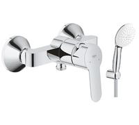 GROHE BauEdge Single Lever Wall Mounted Shower Mixer Tap, Chrome, with Tempesta 110 Hand Shower Kit, 2 Mode Handset