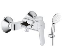GROHE BauEdge Single Lever Wall Mounted Shower Mixer Tap, Chrome, with Tempesta 110 Hand Shower Kit, 3 Mode Handset