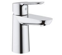 GROHE BauEdge - Smooth Body Single-Lever Basin Mixer Tap (1-Hole Installation, Metal Lever, 28mm Ceramic Cartridge, Water Saving Technology, No Waste