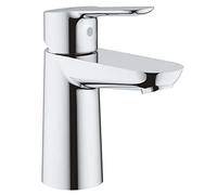 GROHE BauEdge - Smooth Body Single-Lever Basin Mixer Tap (1-Hole Installation, Metal Lever, 28mm Ceramic Cartridge, Water Saving Technology, No Waste Set, Tails 3/8 inch), Size 144mm, Chrome, 23330000