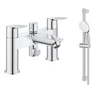 GROHE BauLoop Bath Shower Mixer Tap Twin Lever & Tempesta Riser Rail Kit