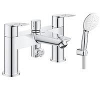 GROHE BauLoop Twin Lever Bath Shower Mixer Tap, Chrome, Deck Mounted, with Tempesta 110 Three Mode Hand Shower Kit