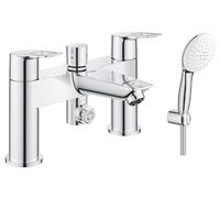 GROHE BauLoop Twin Lever Bath Shower Mixer Tap, Chrome, Deck Mounted, with Tempesta 110 Two Mode Hand Shower Kit