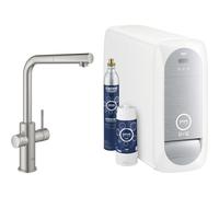 GROHE Blue Home - Starter kit with single lever kitchen mixer DUO L-spout with Cooler supersteel