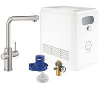 GROHE Blue Professional Duo Kit - Kitchen Mixer for Filtered, Chilled and Sparkling Water, High Swivel L-Spout with Pull-Out Spray Head, Stainless Steel Look Includes Cooler Unit 31326DC2