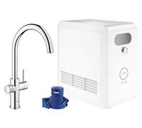 GROHE Blue Professional Duo Kit - Single-Lever Kitchen Mixer for Filtered, Chilled and Sparkling Water, with Bluetooth and Wifi Swivel C-Spout, Chrome Finish Includes Cooler Unit 31323002