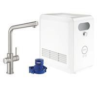 GROHE Blue Professional Duo Kit: Single-Lever Kitchen Mixer for Filtered, Chilled and Sparkling Water, with Bluetooth and WiFi Swivel L-Spout, Stainless Steel Look Includes Cooler Unit 31347DC3