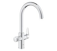 GROHE Blue Pure BauCurve - 3 Way Water Filter Tap (High C-Spout, Swivel Area 150°, Dedicated Filter Handle, 28mm Ceramic Cartridge, 3/8 Inch Tails, Needs a Filter Starter Set), Chrome, 30580000