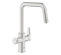 GROHE Blue Pure Eurosmart Filter Kitchen Sink Tap, Supersteel, 30583DC0 | U-Spout, Filter function, needs a GROHE filter starter set, Separate inner water ways for filtered & non-filtered, Tails 3/8"