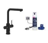 GROHE Blue Pure Minta 3 Way Pull Out Water Filter Tap (L-Spout, Swivel Area 360°, Dedicated Filter Handle, 28mm Ceramic Cartridge, 3/8 Inch Tails, with Magnesium & Zinc Filter Starter Set), Matt Black