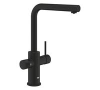 GROHE Blue Pure Minta - 3 Way Pull Out Water Filter Tap (L-Spout, Swivel Area 360°, Dedicated Filter Handle, 28mm Ceramic Cartridge, 3/8 Inch Tails, Needs a Filter Starter Set), Matt Black, 30590KF0