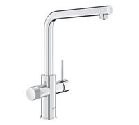 GROHE Blue Pure Minta - 3 Way Water Filter Tap (High L-Spout, Swivel Area 150°, Dedicated Filter Handle, 28mm Ceramic Cartridge, 3/8 Inch Tails, Needs a Filter Starter Set), Chrome, 30588000
