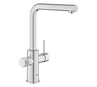 GROHE Blue Pure Minta Kitchen Sink Mixer Tap for Filtered Water (High L-Shaped 360° Swivel Spout with Pull-Out Function, Split Inner Water Ways, Tails 3/8 Inch, Easy to Fit), Stainless Steel, 30601DC0