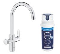 GROHE Blue Pure StartCurve Filter Tap Set, Chrome, 30593000 | Starter kit with activated carbon filter, Separate inner water ways, Handle for filtered water, 28 mm ceramic cartridge
