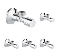 GROHE Brass Angle Valve 1/2 Inch - Pre-Roughened Connection Thread for Easy Sealing, Wall Connection 1/2" with Outlet 1/2", Metal Push-On Escutcheon Ø 55 mm, Chrome, 22041001 (Pack of 5)