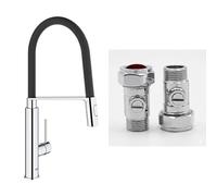 GROHE Concetto Professional Kitchen Sink Mixer Tap (High Spout, 360° Swivel Spout, 2 Spray Diverter: Laminar and Jet, 28 mm Ceramic Cartridge), Chrome, 31491000 & UK Tap Adaptors 129473