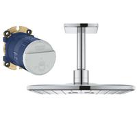 GROHE Rainshower 310 Smartactive Cube Head Shower Set with 2 Spray Options 310mm Ceiling-Mounted Showerhead with 142mm Shower Arm, Chrome Finish, Square Shape Made In Germany 26481000