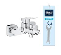 GROHE Dice Exposed Bath/Shower Mixer Tap with Automatic Diverter (Wall Mounted, Metal Lever, 35mm Ceramic Cartridge, Integrated Non-Return Valve, with QuickSpanner for Easy Fit), Chrome, 1018720000