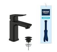 GROHE Dice Lever Basin Mixer Tap with Pop-Open Waste Set (S-Size 152mm, 28mm Ceramic Cartridge, Water & Energy Saving, Tails 3/8 Inch, Easy to Fit with The Included QuickTool), Matt Black, 1018612430