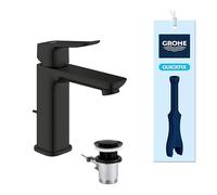 GROHE Dice Single Lever Basin Mixer with Pop-Up Waste Set (M-Size 172mm, 28 mm Ceramic Cartridge, Water Saving, Tails 3/8 Inch, Easy to Fit with the Included QuickTool), Matt Black, 1018322430
