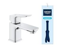 GROHE Dice - Smooth Body Basin Mixer Tap (XS-Size, 28 mm Ceramic Cartridge, Water Saving, Tails 3/8 Inch, QuickTool Included), Chrome, 1018550000