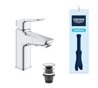 GROHE Dice - Smooth Body Pull Out Basin Mixer Tap with Push-Open Waste Set (M-Size, 28 mm Ceramic Cartridge, Magnetic Docking, Water Saving, Tails 3/8 Inch, QuickTool Included), Chrome, 1018680000