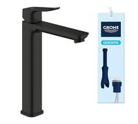 GROHE Dice Smooth Body Washbasin Mixer for Free Standing Basins (XL-Size 270 mm, 28 mm Ceramic Cartridge, Water Saving, Tails 3/8 Inch, Easy to Fit with the Included QuickTool), Matt Black, 1018922430
