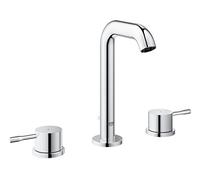 GROHE Essence - 3 Hole Basin Mixer Tap with Pop-Up Waste Set (Deck-Mounted, M-Size 193mm, Dual Handle Metal Lever, Ceramic Disc 90°, Water Saving Aerator 5.7 l/min), Chrome, 20296001