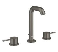 GROHE Essence - 3 Hole Basin Mixer Tap with Pop-Up Waste Set (Deck-Mounted, M-Size 193mm, Dual Handle Metal Lever, Ceramic Disc, Water Saving Aerator 5.7 l/min), Brushed Hard Graphite, 20296AL1