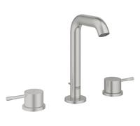 GROHE Essence - 3 Hole Basin Mixer Tap with Pop-Up Waste Set (Deck-Mounted, M-Size 193mm, Dual Handle Metal Lever, Ceramic Disc 90°, Water Saving Aerator 5.7 l/min), Supersteel, 20296DC1