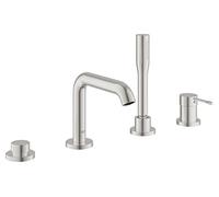 GROHE Essence 4-Hole Single-Lever Bath Filler Set (Water Saving, 35 mm Ceramic Cartridge, Stick Handshower, 2 m Metal Hose, Diverter Bath/Shower, Protected Against Backflow), Supersteel, 19578DC1
