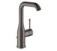 GROHE Essence Basin Mixer Tap with Pop-Up Waste Set (L-Size 244 mm, Curved High Adjustable Swivel Spout, Metal Lever, 28 mm Ceramic Cartridge, 3/8 Inch Tails), Hard Graphite, 32628A01