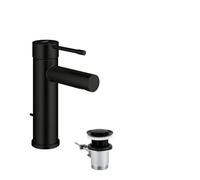 GROHE Essence Basin Mixer Tap with Pop-Up Waste Set (S-Size 208 mm, Metal Lever, 28 mm Ceramic Cartridge, Water Saving, 3/8 Inch Tails), Matt Black, 328982431