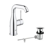 GROHE Essence Basin Tap with Pop-Up Waste Set (M-Size 193mm, Curved Swivel Spout, 28 mm Ceramic Cartridge, Water Saving, 3/8 Inch Tails, Min. Pressure 1 Bar), Chrome, 23462001