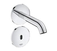 GROHE Essence E Infra-Red Electronic Wall Basin Tap without Mixing Device (for Cold or Premixed water, 7 Pre-Set Programs, Auto Flush, 3/8 Inch Tails), Chrome, 36447000