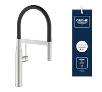 GROHE Essence Professional Kitchen Tap (360° Swivel High Spout, Magnetic Docking, 2 Spray Laminar and Jet, 28 mm Ceramic Cartridge, 3/8 Inch Tails), Supersteel, 30294DC0