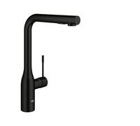 GROHE Essence Pull-Out Kitchen Tap (High L-Spout, Dual Spray Laminar and Jet, 360° Swivel Range, 28 mm Ceramic Cartridge, Protected Against Backflow, Tails 3/8 Inch), Matt Black, 302702430