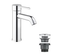 GROHE Essence Single-Lever Basin Mixer, S-Size, with Push-Open Pop-Up Waste Set, Metal Lever, Water- and Energy-Saving, Chrome Easy To Install 23797001