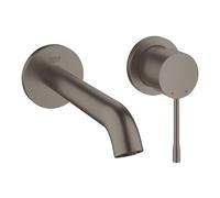 GROHE Essence, Single Lever Wall Mounted Basin Mixer Tap (2-Hole with 183mm Spout, Metal Lever, Water Saving Mousseur 5.7 l, min, Without Concealed Body), Brushed Hard Graphite, 19408AL1