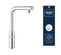 GROHE Essence Smartcontrol Pull-Out Kitchen Tap (High L-Spout, 140° Swivel Range, Water-Saving, Push for ON-OFF, Turn for Volume and Temperature Adjustment, 3/8 Inch Tails), Chrome, 31615000